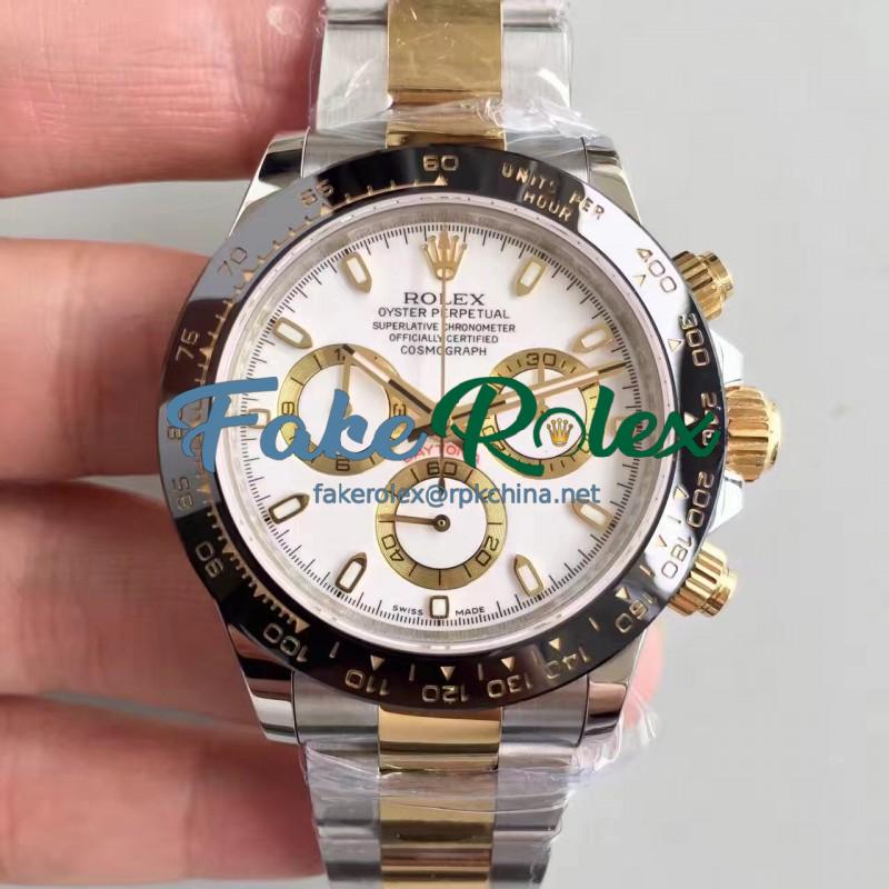 Replica Rolex Daytona Cosmograph 116519LN JH Yellow Gold & Stainless Steel White Dial Swiss 4130 Run 6@SEC