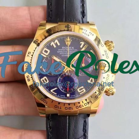 Replica Rolex Daytona Cosmograph 116518 JH Yellow Gold Blue Dial Swiss 4130 Run 6@SEC