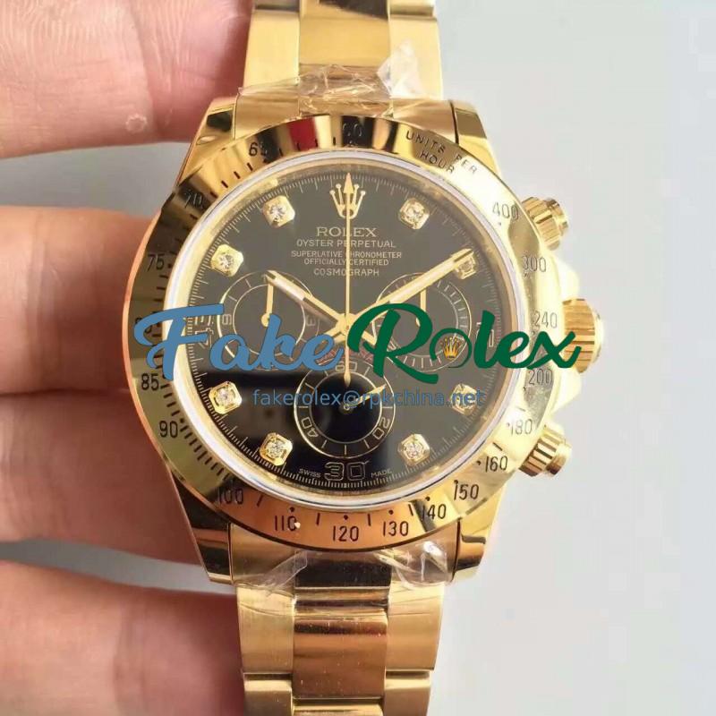 Replica Rolex Daytona Cosmograph 116508 JH Yellow Gold Black Dial Dial Swiss 4130 Run 6@SEC
