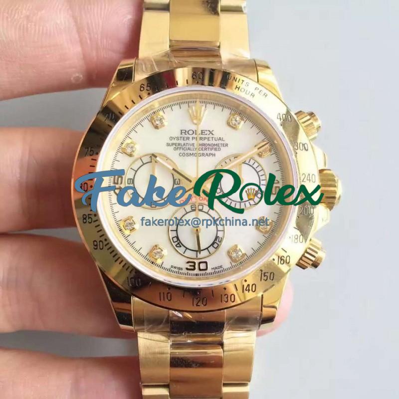 Replica Rolex Daytona Cosmograph 116508 JH Yellow Gold White Dial Dial Swiss 4130 Run 6@SEC