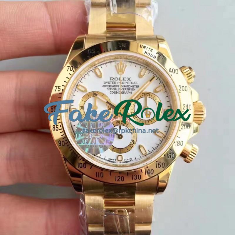 Replica Rolex Daytona Cosmograph 116528 JF Yellow Gold White Dial Swiss 7750 Run 6@SEC