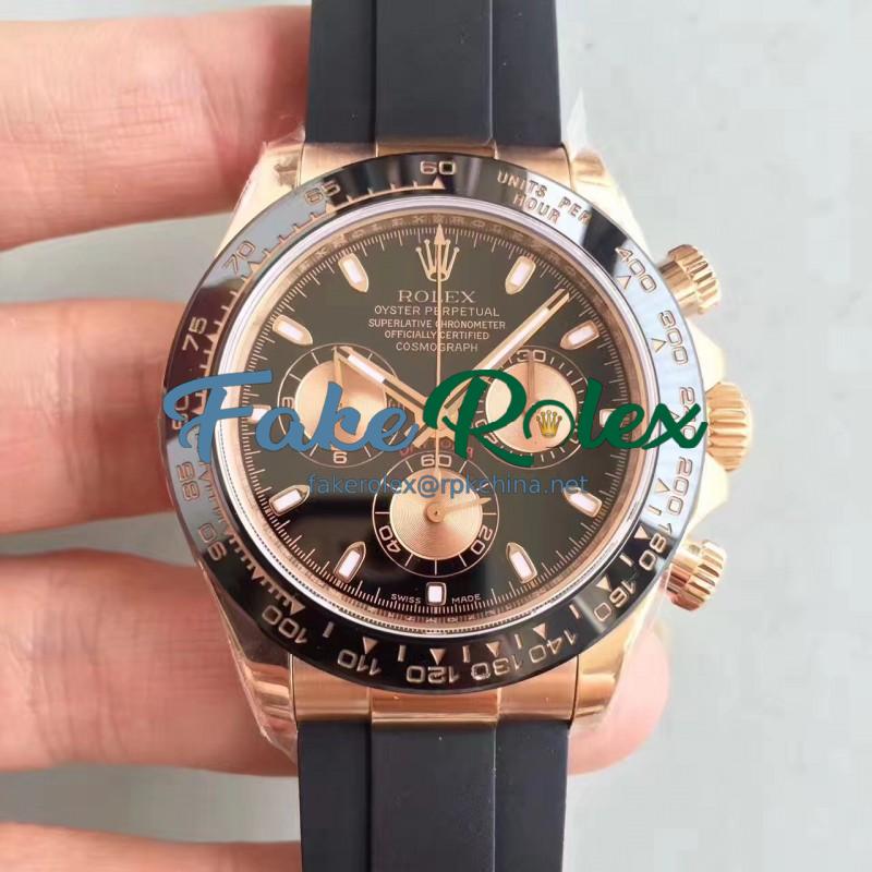 Replica Rolex Daytona Cosmograph 116515LN N Rose Gold Black Dial Swiss 7750 Run 6@SEC