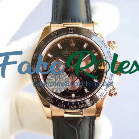 Replica Rolex Daytona Cosmograph 116515LN JF Rose Gold Black Dial Swiss 7750 Run 6@SEC