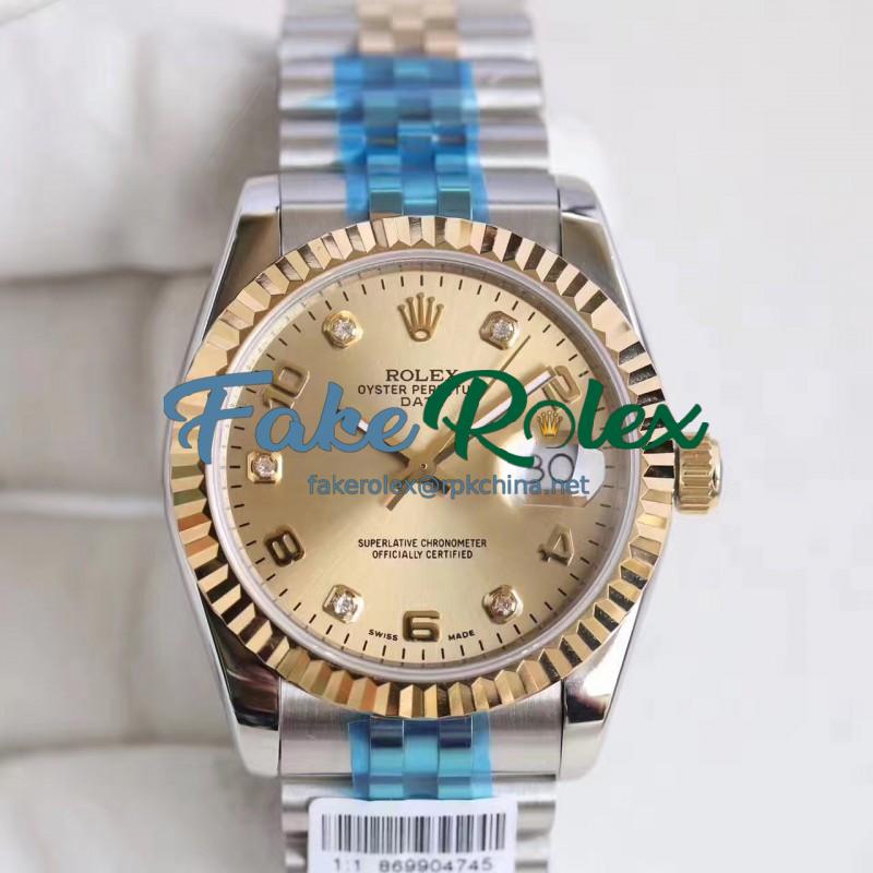Replica Rolex Datejust 36 116233 36MM N Stainless Steel & Yellow Gold Champagne Dial Swiss 2836-2