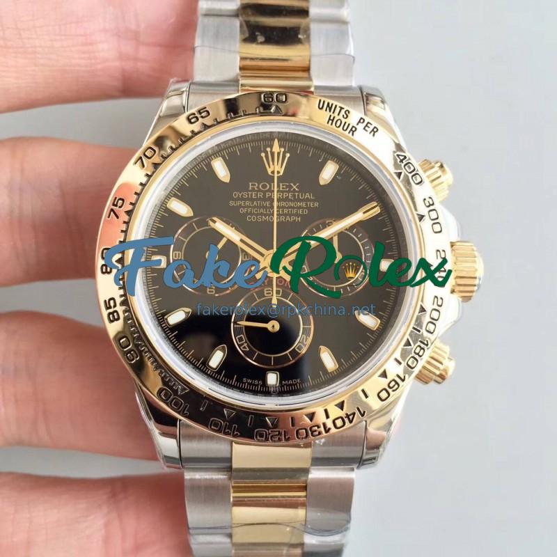 Replica Rolex Daytona Cosmograph 116503 3A 18K Yellow Gold Wrapped & Stainless Steel 904L Black Dial Swiss 7750 Run 6@SEC