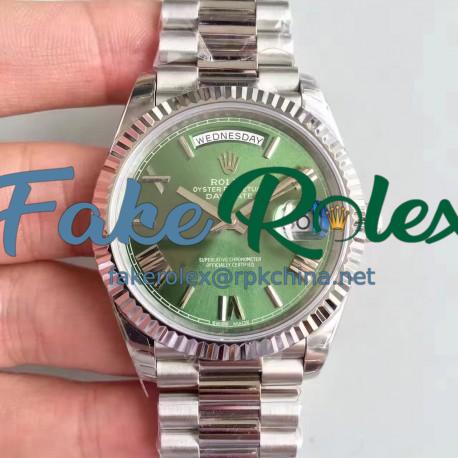Replica Rolex Day-Date 40 228239 2018 EW Stainless Steel Green Dial Swiss 3255