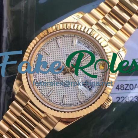 Replica Rolex Day-Date 40 228235 2018 EW Yellow Gold Silver Diagonal Dial Swiss 3255