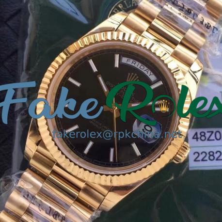 Replica Rolex Day-Date 40 228235 2018 EW Yellow Gold Black Diagonal Dial Swiss 3255