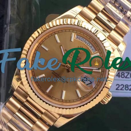 Replica Rolex Day-Date 40 228235 2018 EW Yellow Gold Rose Gold Dial Swiss 3255