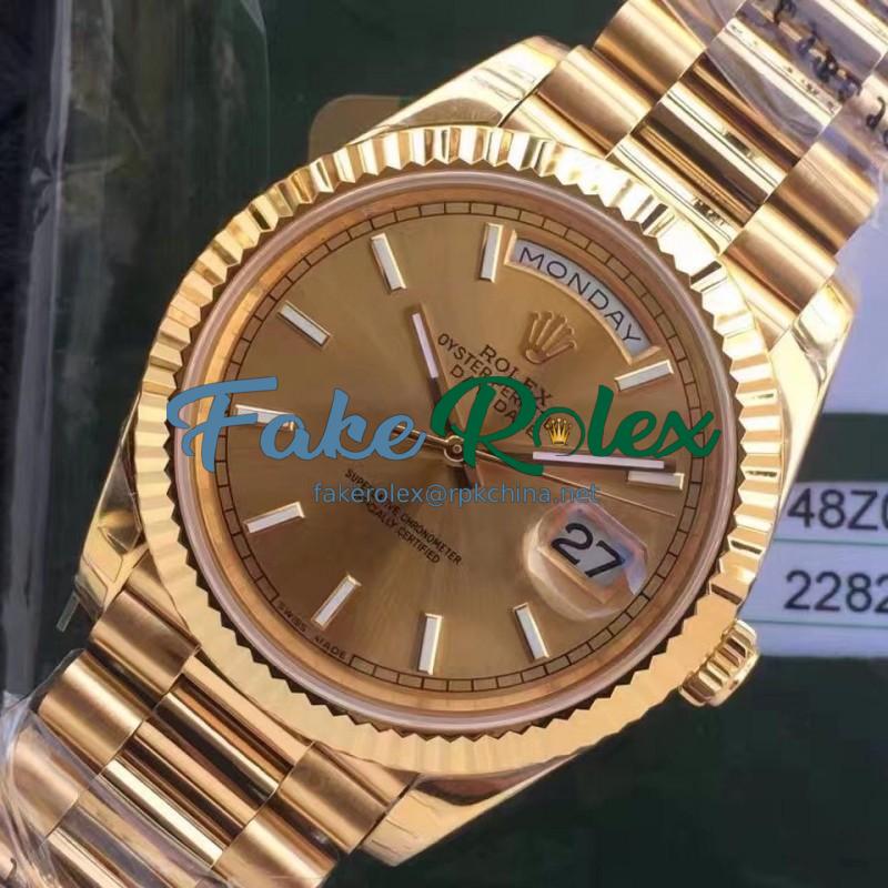 Replica Rolex Day-Date 40 228235 2018 EW Yellow Gold Rose Gold Dial Swiss 3255