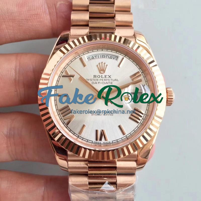 Replica Rolex Day-Date 40 228235 40MM AR Stainless Steel 904L With 18K Rose Gold Wrapped Rhodium Dial Swiss 3255