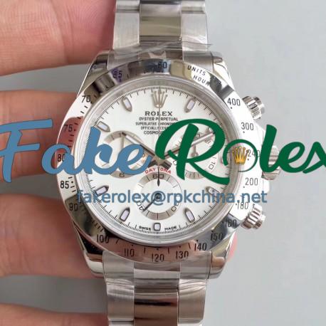 Replica Rolex Daytona Cosmograph 116520 AR Stainless Steel 904L White Dial Swiss 4130 Run 6@SEC