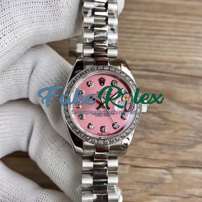 Replica Rolex Lady Datejust 28 279384RBR 28MM WF Stainless Steel & Diamonds Pink Mother Of Pearl Dial Swiss 2671