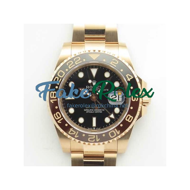 Replica Rolex GMT-Master II 126715CHNR AR Stainless Steel 904L With 24K Rose Gold Wrapped Black Dial Swiss 2836-2