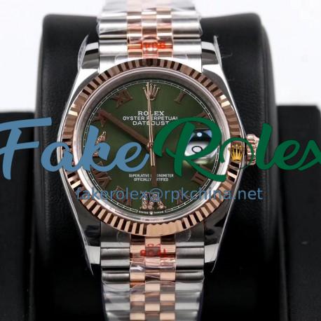 Replica Rolex Datejust 36MM 116231 GM Stainless Steel 904L & Rose Gold Green Dial Swiss 2824-2