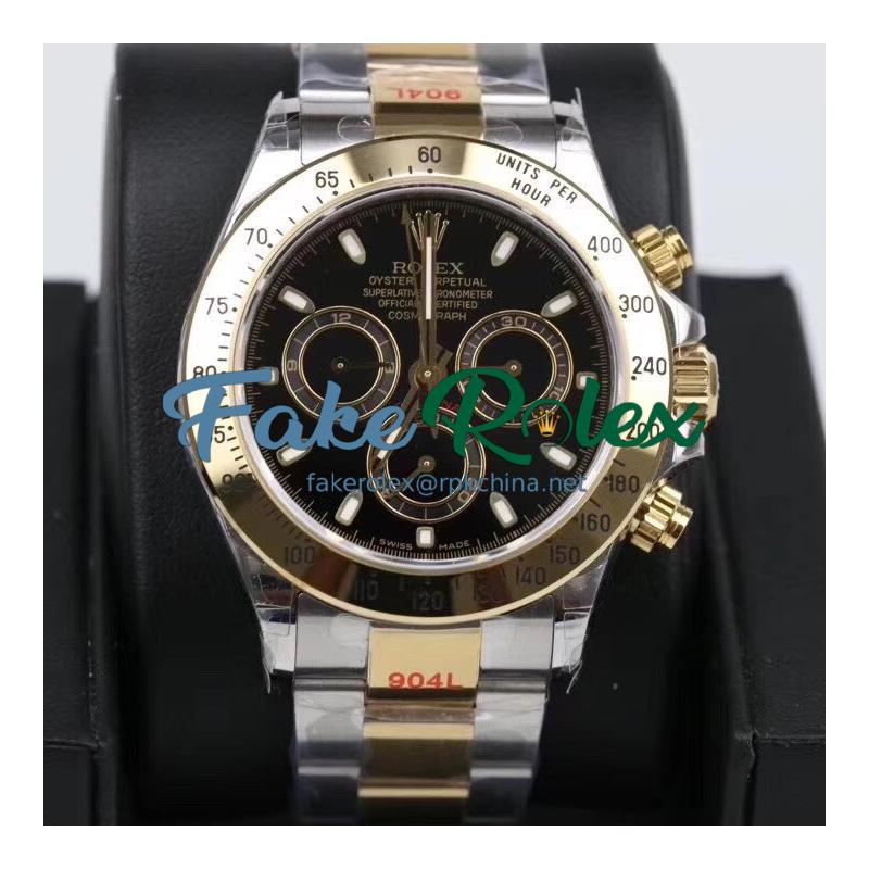 Replica Rolex Daytona Cosmograph 116503 GM Yellow Gold & Stainless Steel 904L Black Dial Swiss 4130 Run 6@SEC
