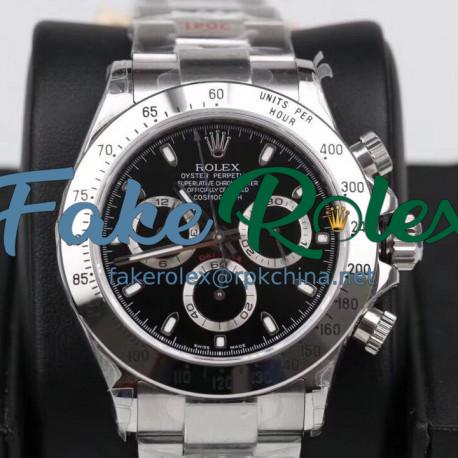 Replica Rolex Daytona Cosmograph 116520 GM Stainless Steel 904L Black Dial Swiss 4130 Run 6@SEC