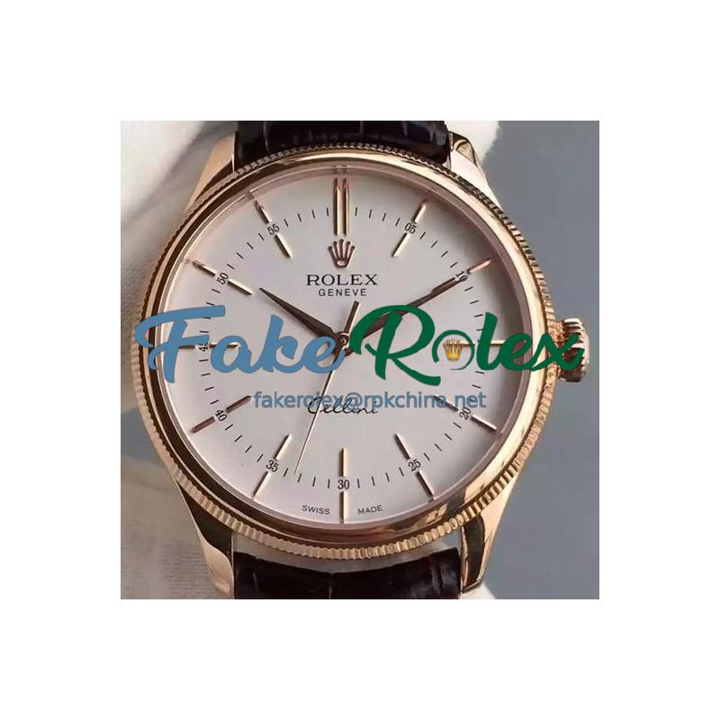 Replica Rolex Cellini Time 50505 Rose Gold White Dial Swiss 2824-2