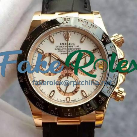 Replica Rolex Daytona Cosmograph 116515 JH Rose Gold White Dial Swiss 4130 Run 6@SEC