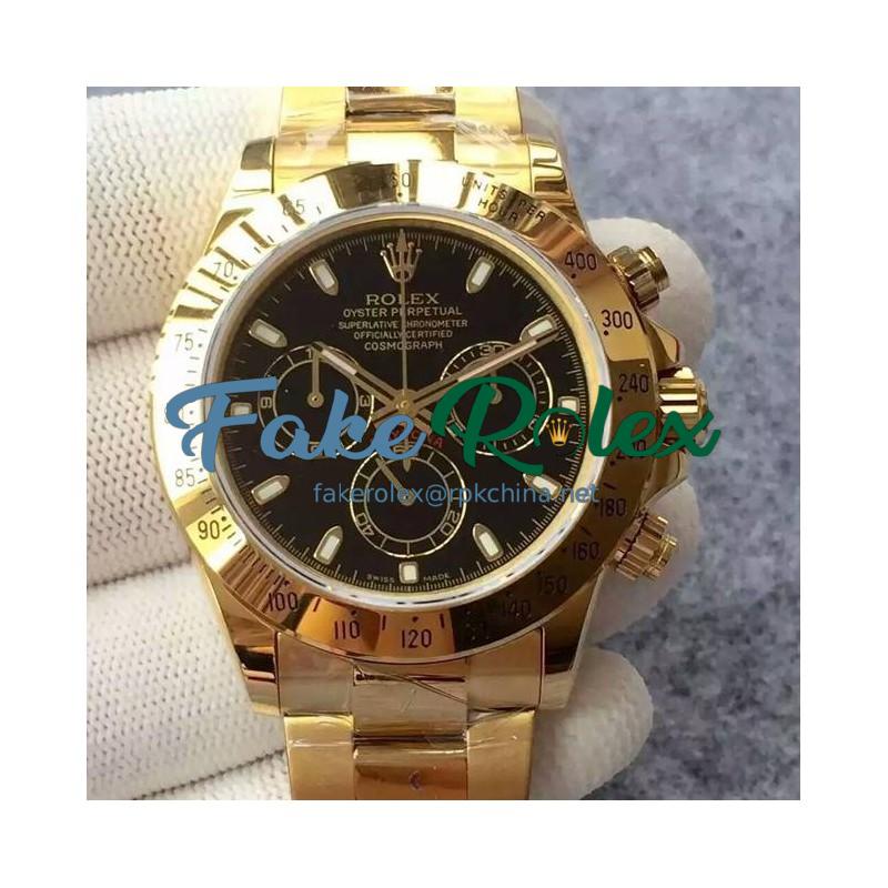 Replica Rolex Daytona Cosmograph 116508 JH Yellow Gold Black Dial Swiss 4130 Run 6@SEC