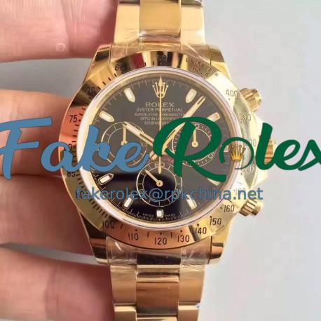 Replica Rolex Daytona Cosmograph 116528 JH Yellow Gold Black Dial Swiss 4130 Run 6@SEC
