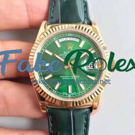 Replica Rolex Day-Date 118138 36MM V5 Yellow Gold Green Dial Swiss 2836-2