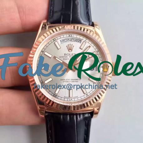 Replica Rolex Day-Date 118138 36MM V5 Rose Gold Sundust Dial Swiss 2836-2
