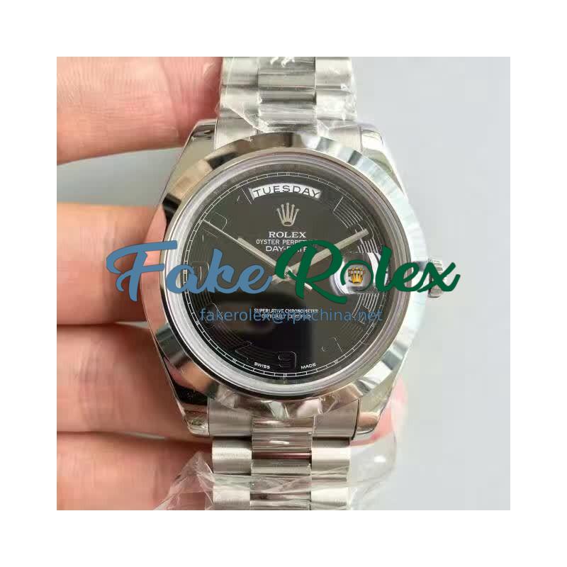 Replica Rolex Day-Date II 218206 41MM V6 Stainless Steel Black Dial Swiss 2836-2
