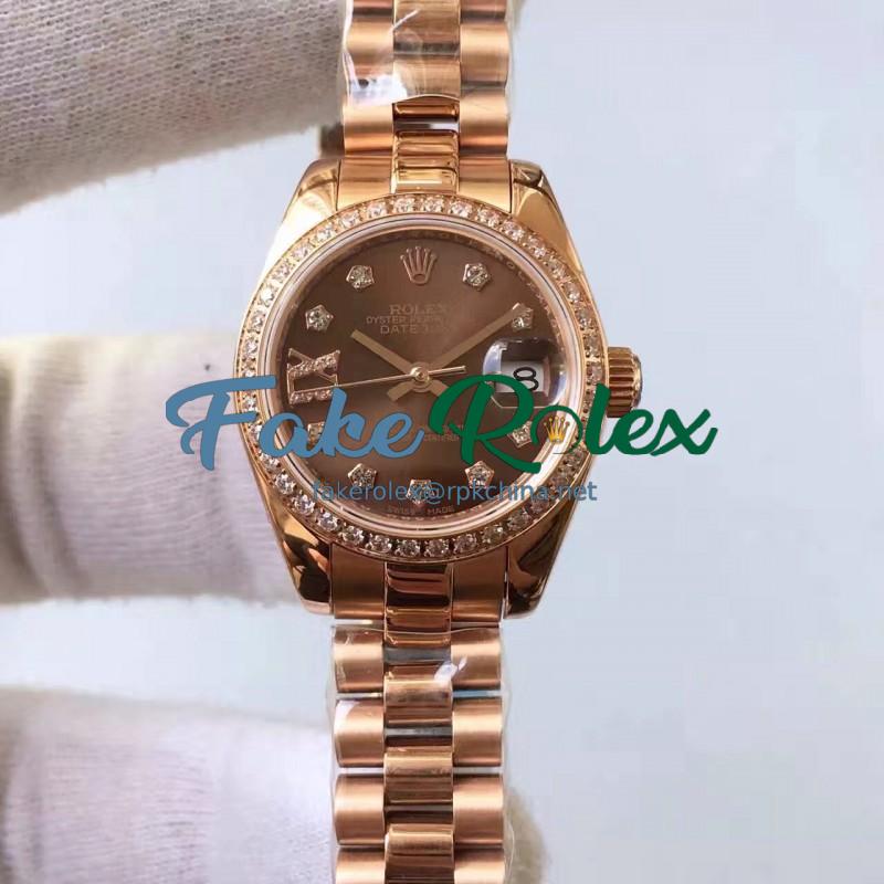 Replica Rolex Lady Datejust 28 279135RBR 28MM Rose Gold & Diamonds Chocolate Dial Swiss 2671