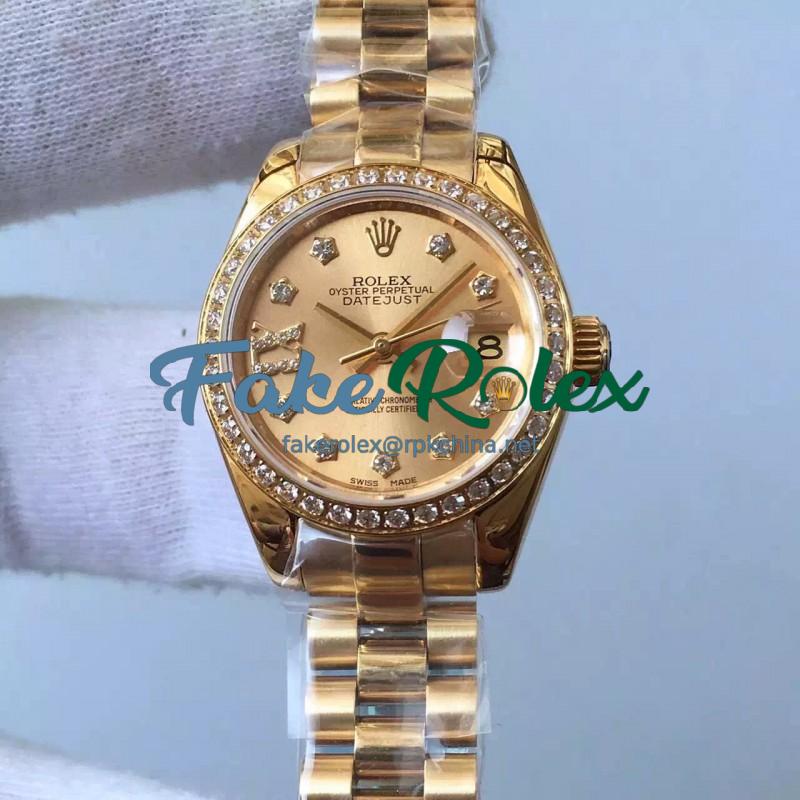 Replica Rolex Lady Datejust 28 279138RBR 28MM Yellow Gold & Diamonds Champagne Dial Swiss 2671