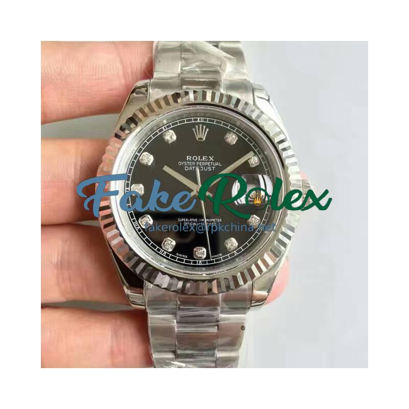 Replica Rolex Datejust II 116334 41MM NF Stainless Steel Black & Diamonds Dial Swiss 2836-2