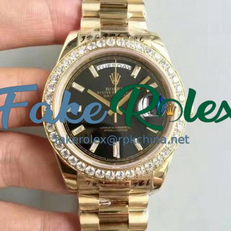 Replica Rolex Day-Date 40 228398TBR 40MM KW Yellow Gold & Diamonds Black Dial Swiss 3255