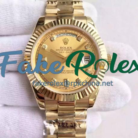 Replica Rolex Day-Date II 218238 41MM KW Yellow Gold Champagne Dial Swiss 3255