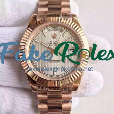 Replica Rolex Day-Date 40 228235 40MM KW Rose Gold Silver Stripe Dial Swiss 3255