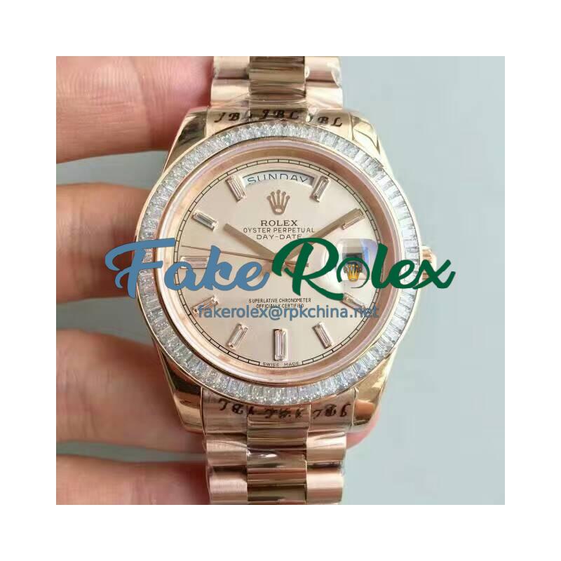 Replica Rolex Day-Date 40 228235 40MM KW Rose Gold & Diamonds Cream Dial Swiss 3255