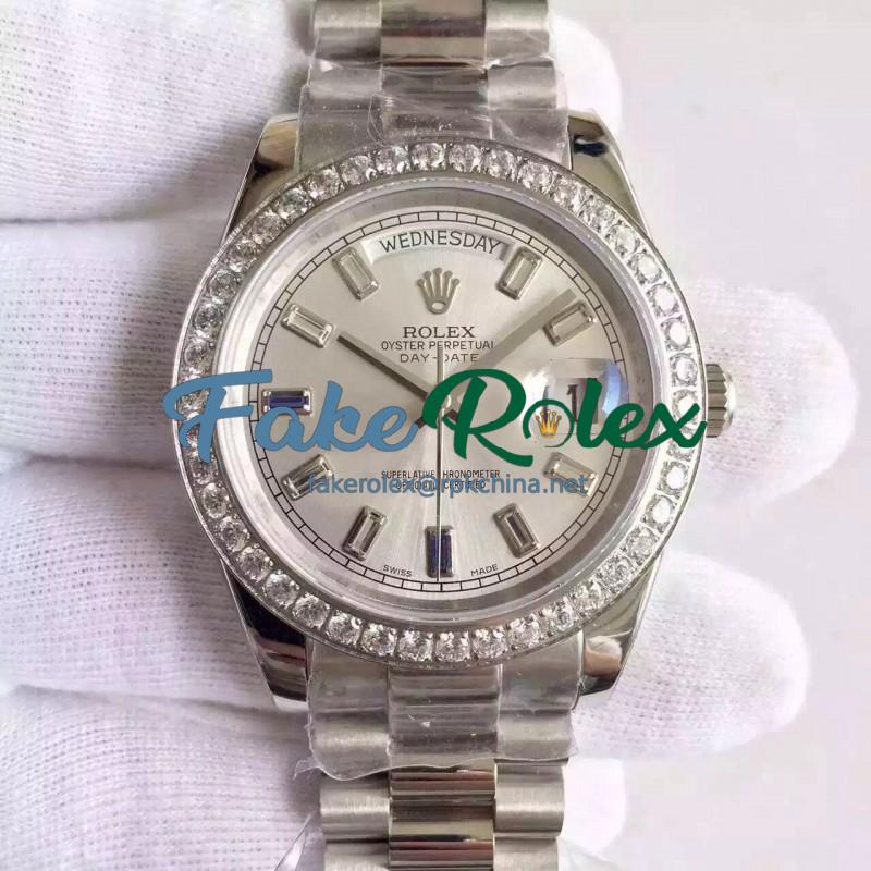 Replica Rolex Day-Date 40 228349RBR 40MM KW Stainless Steel & Diamonds Sundust Dial Swiss 3255