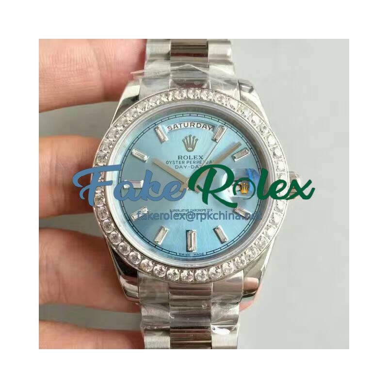 Replica Rolex Day-Date 40 228396TBR 40MM KW Stainless Steel & Diamonds Blue Dial Swiss 3255
