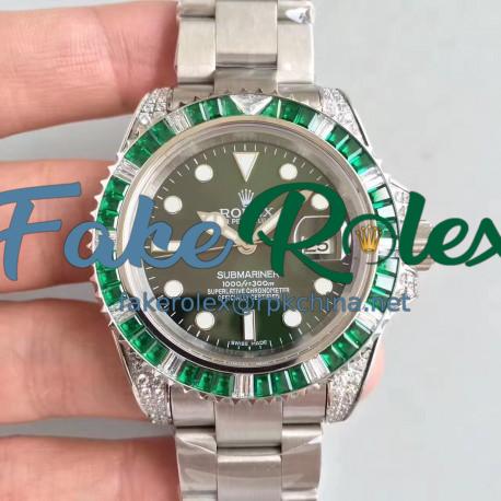 Replica Rolex Submariner Date 116610LV BP Stainless Steel & Diamonds Green Dial Swiss 2836-2