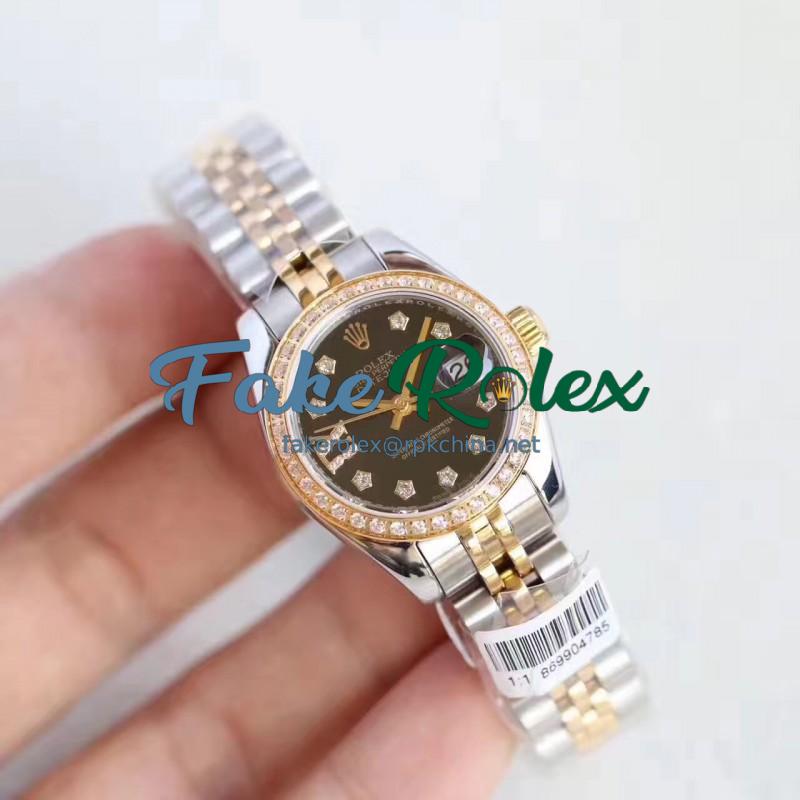 Replica Rolex Lady Datejust 28 279383RBR 28MM N Stainless Steel & Yellow Gold Black Dial Swiss 2671