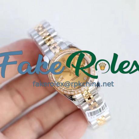 Replica Rolex Lady Datejust 28 279383RBR 28MM N Stainless Steel & Yellow Gold Champagne Dial Swiss 2671