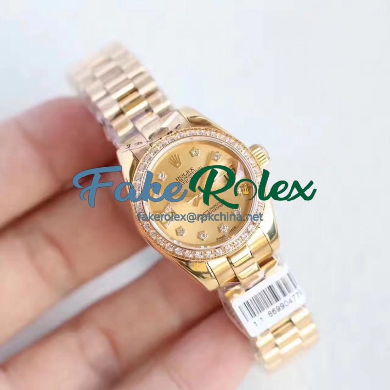 Replica Rolex Lady Datejust 28 279135RBR 28MM N Rose Gold & Diamonds Champagne Dial Swiss 2671